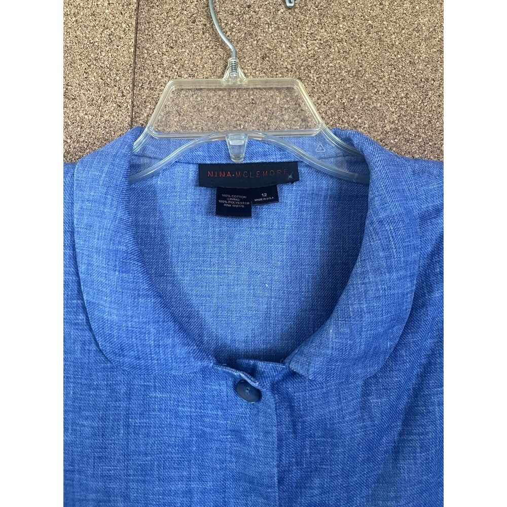 Nina McLemore Jacket Blazer, Size 12, Blue Color, Front Button, Rounded Collar - Picture 2 of 5